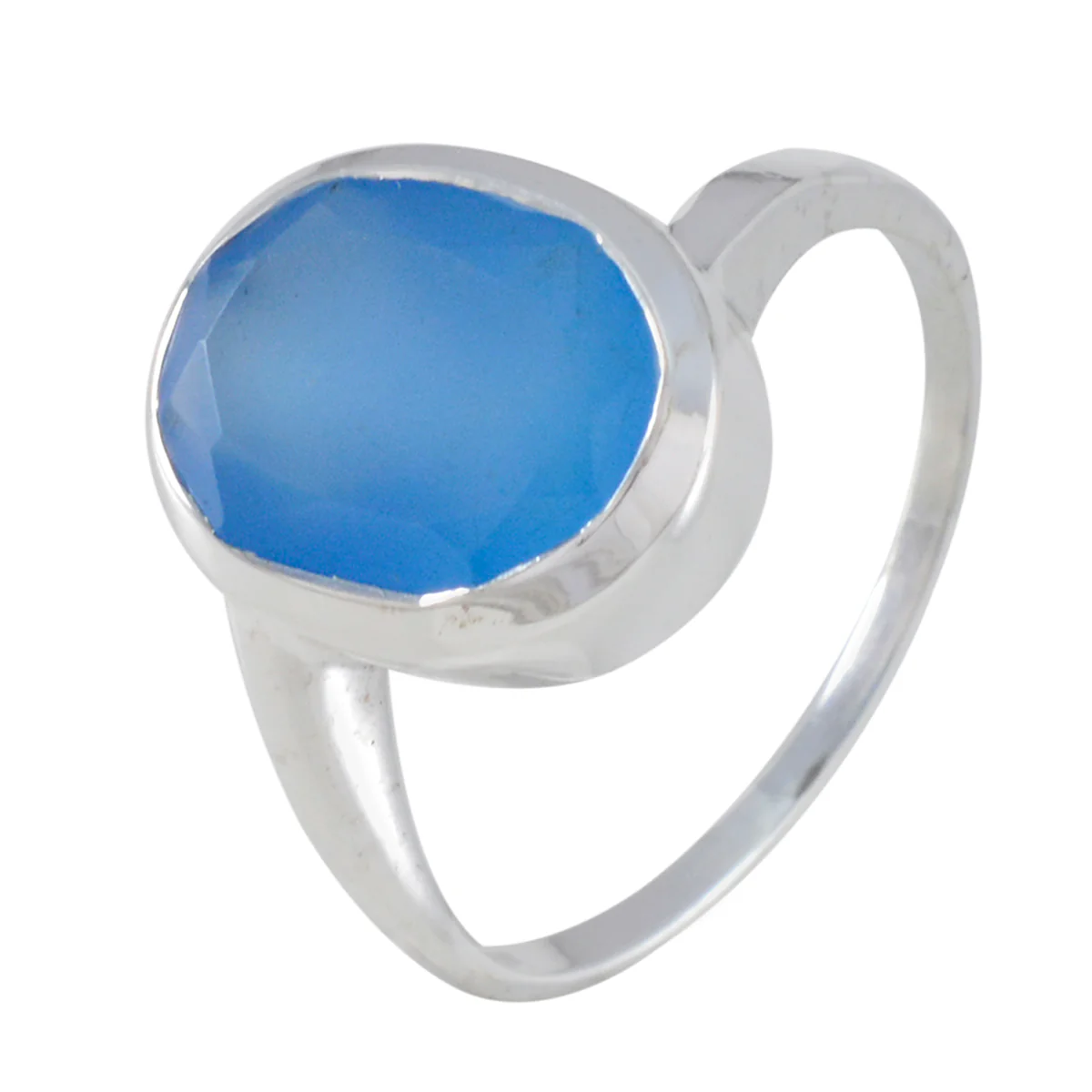 Blue Chalcedony Solitaire Korean Sterling Silver Blue Gemstones Whisper-thin Contemporary Ring Jewellery - Image 2