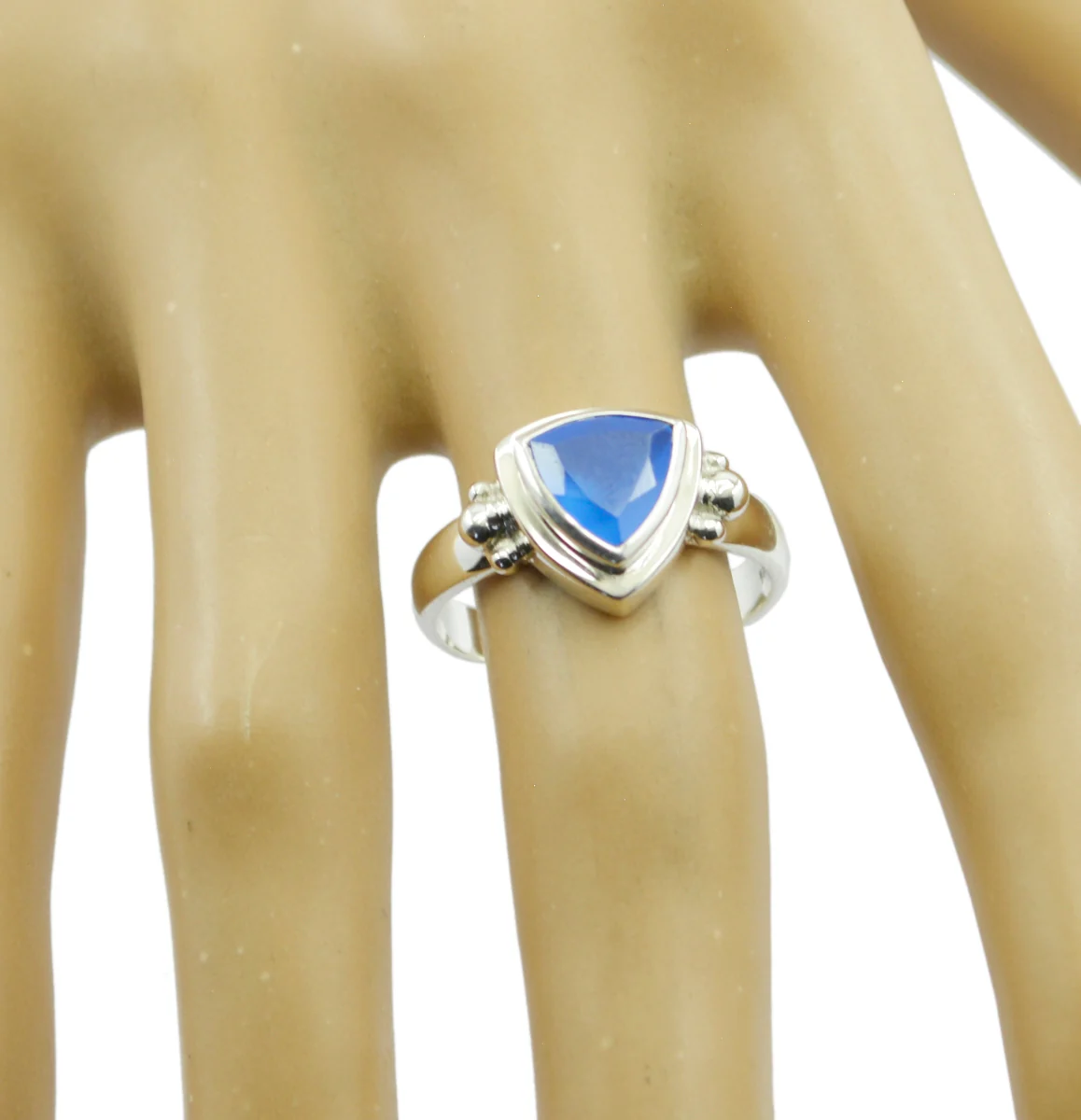 Blue Chalcedony Solitaire Mexican 925 Sterling Silver Blue Gems Slim Ethnic Ring Jewellery - Image 2