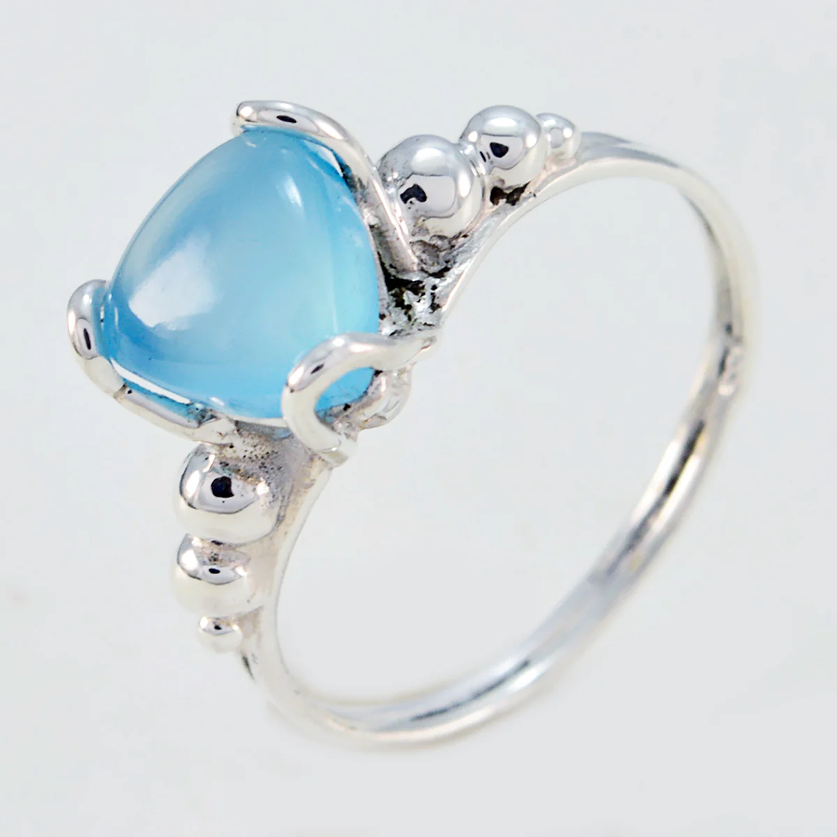 Blue Chalcedony Solitaire Mexican Sterling Silver Blue Gems Delicate Rope-Wire Ring Jewellery - Image 2