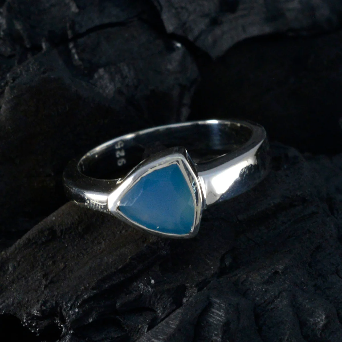 Blue Chalcedony Solitaire Mexican Sterling Silver Blue Gemstones Tiny Geometric Ring Jewelry - Image 4