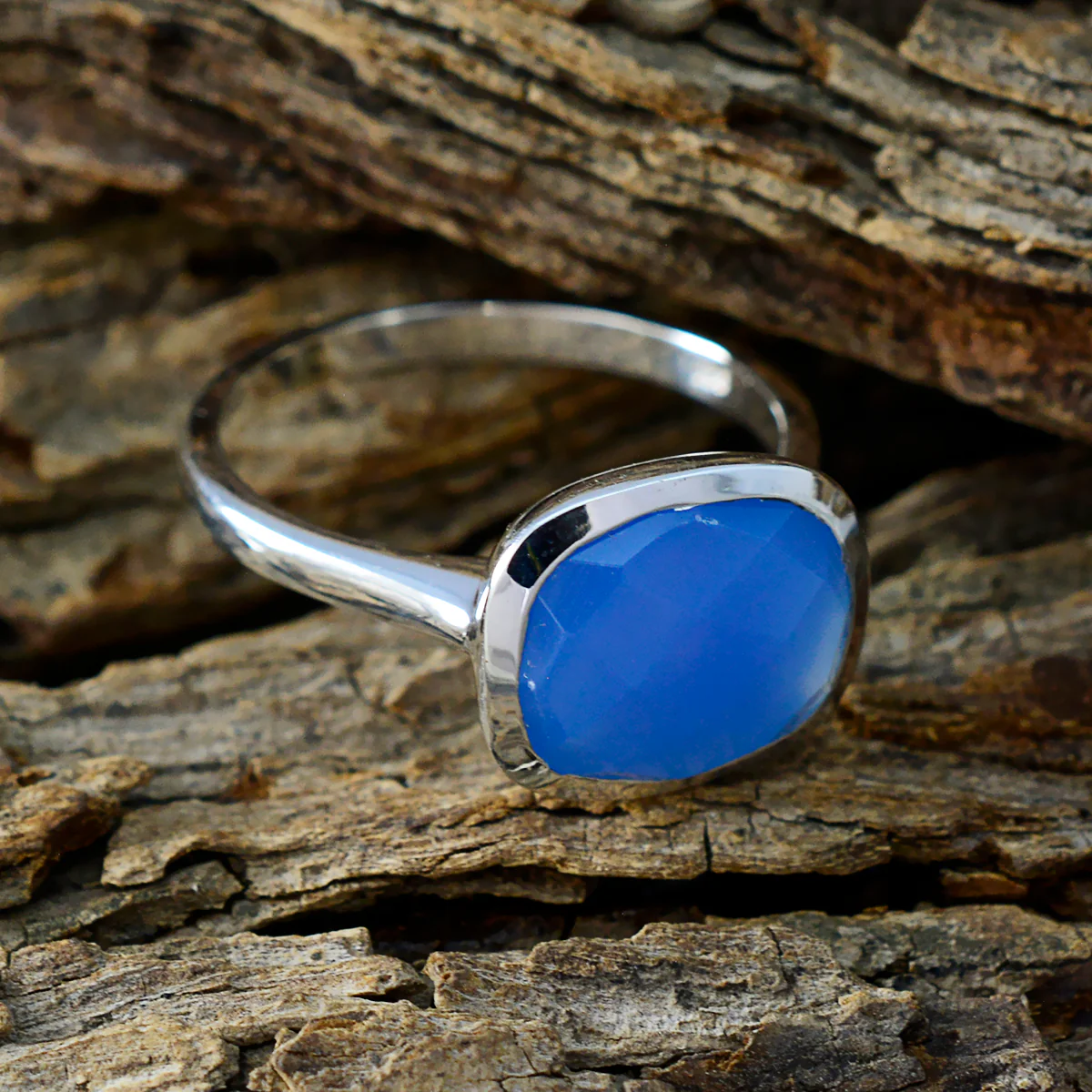 Blue Chalcedony Solitaire Moroccan 925 Silver Blue Gemstone Minimal Boho Ring Jewellery - Image 3