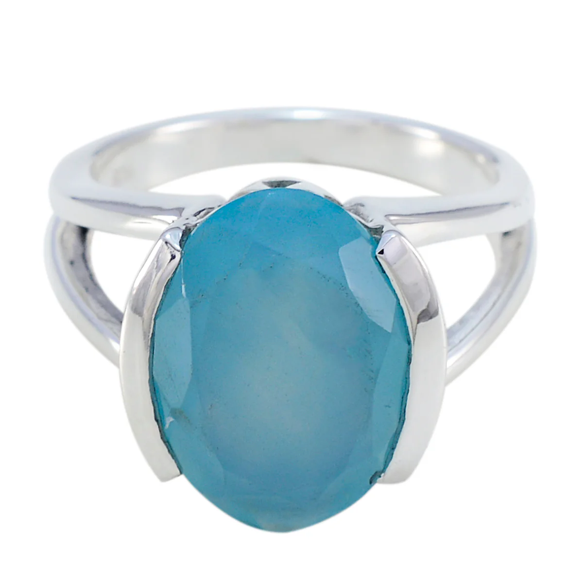 Blue Chalcedony Solitaire Moroccan 925 Sterling Silver Blue Gems Classic Glamorous Ring Jewelry