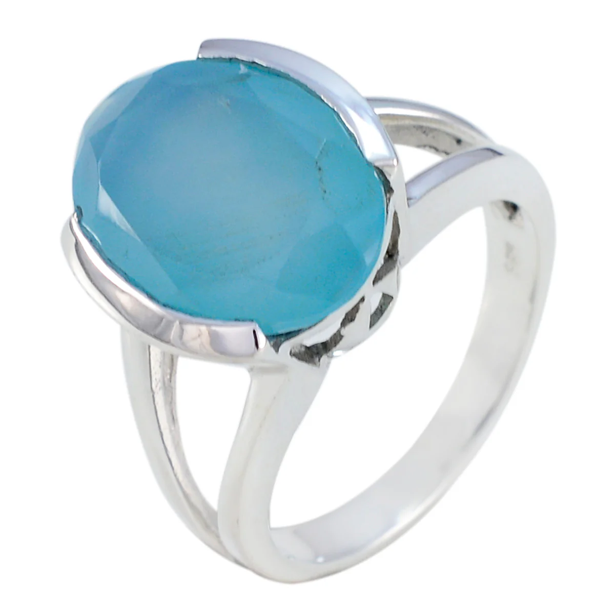 Blue Chalcedony Solitaire Moroccan 925 Sterling Silver Blue Gems Classic Glamorous Ring Jewelry - Image 2
