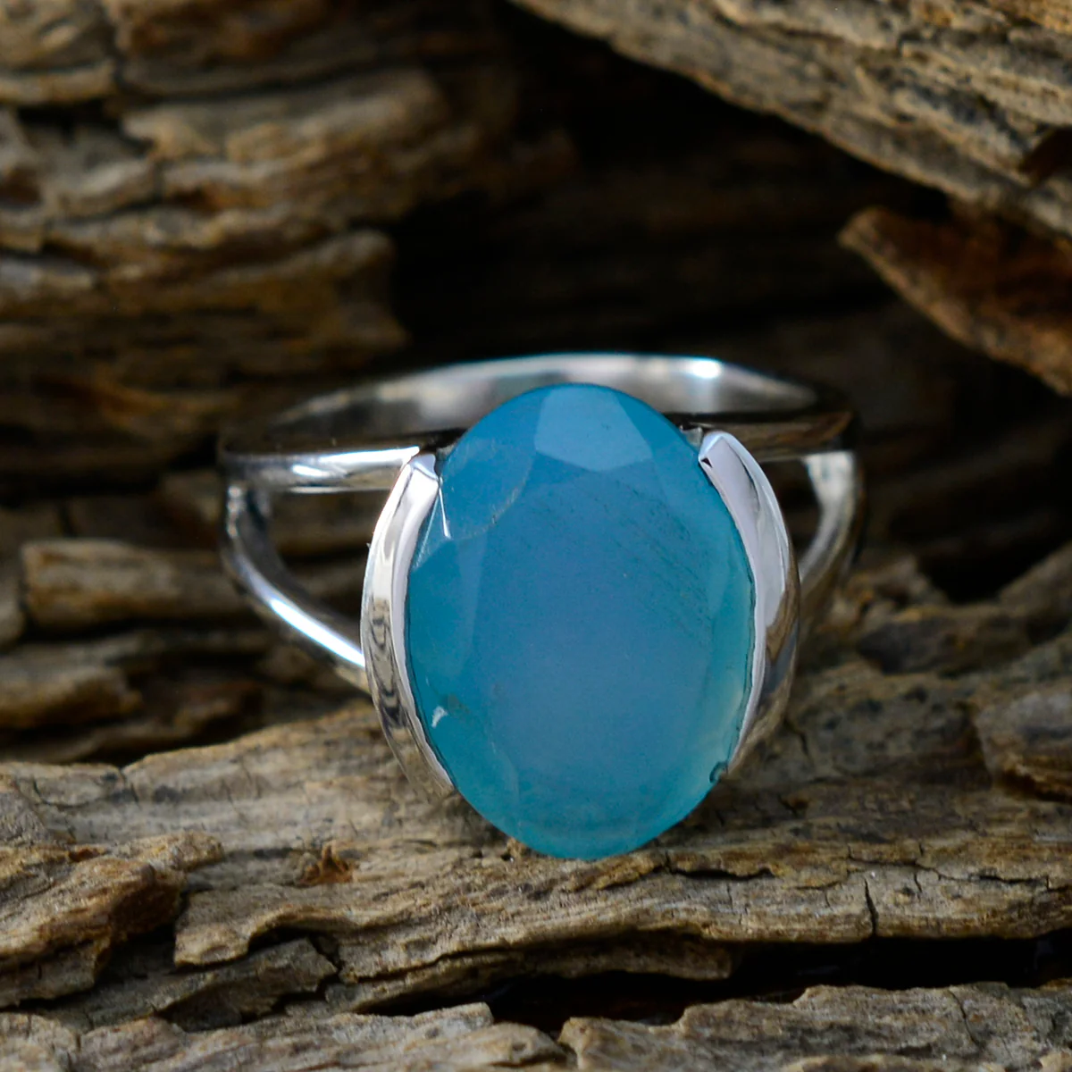 Blue Chalcedony Solitaire Moroccan 925 Sterling Silver Blue Gems Classic Glamorous Ring Jewelry - Image 3