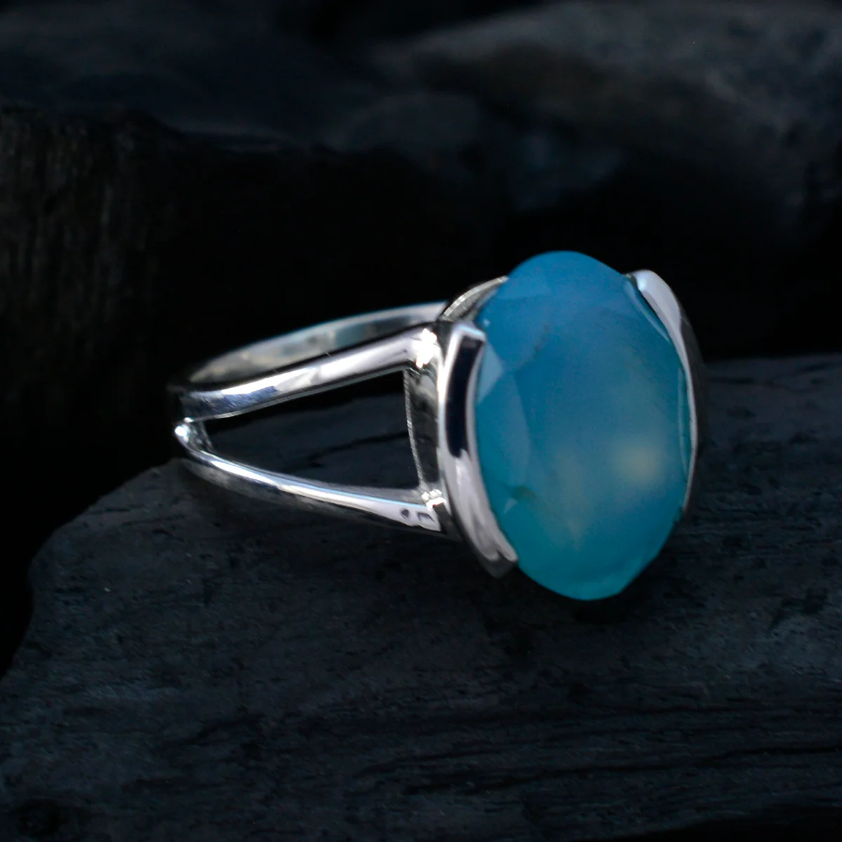 Blue Chalcedony Solitaire Moroccan 925 Sterling Silver Blue Gems Classic Glamorous Ring Jewelry - Image 4