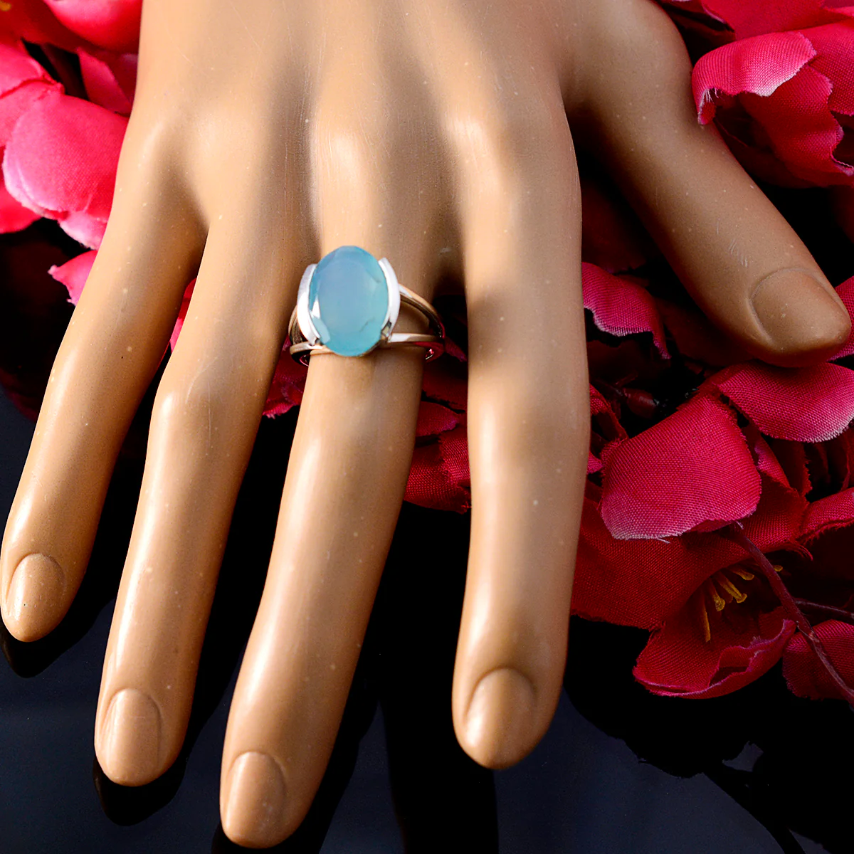 Blue Chalcedony Solitaire Moroccan 925 Sterling Silver Blue Gems Classic Glamorous Ring Jewelry - Image 5