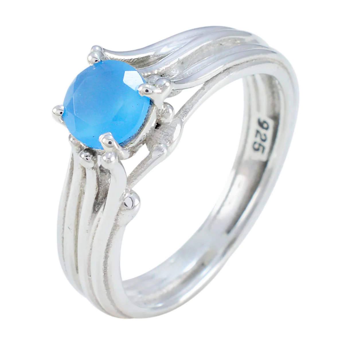 Blue Chalcedony Solitaire Moroccan Silver Blue Gemstone Classic Feminine Ring Jewellery - Image 2