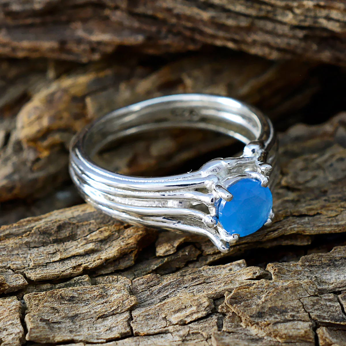 Blue Chalcedony Solitaire Moroccan Silver Blue Gemstone Classic Feminine Ring Jewellery - Image 3