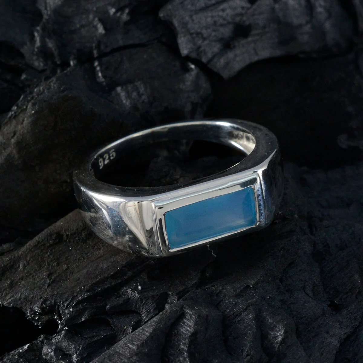 Blue Chalcedony Solitaire Moroccan Sterling Silver Blue Gems Tiny Trendy Ring Jewelry - Image 4