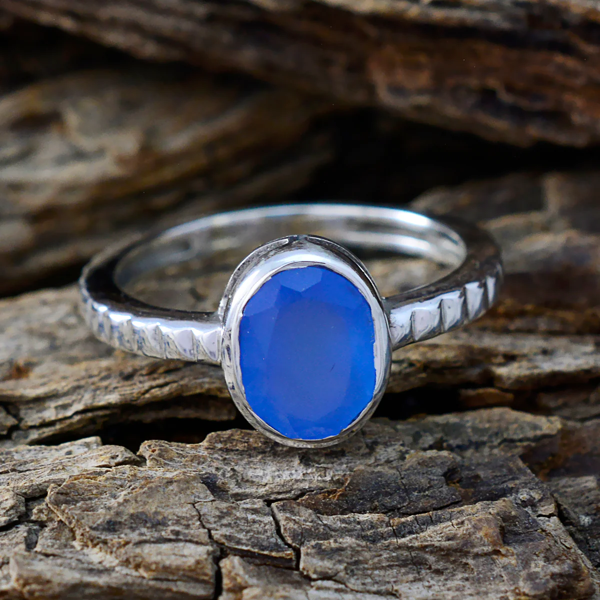Blue Chalcedony Solitaire Russian 925 Silver Blue Gems Featherlight Artisan Ring Jewelry - Image 3
