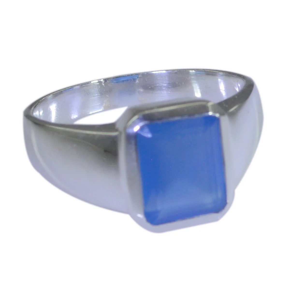 Blue Chalcedony Solitaire Russian 925 Sterling Silver Blue Gems Mid-weight Signet Ring Jewellery