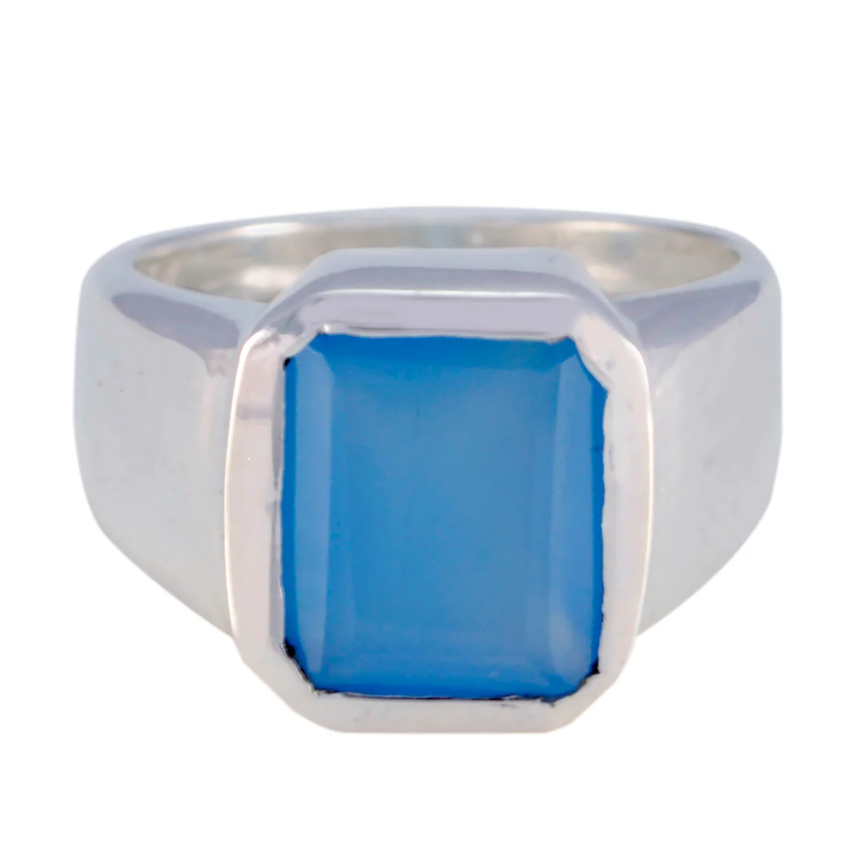 Blue Chalcedony Solitaire Russian 925 Sterling Silver Blue Gems Mid-weight Signet Ring Jewellery - Image 3