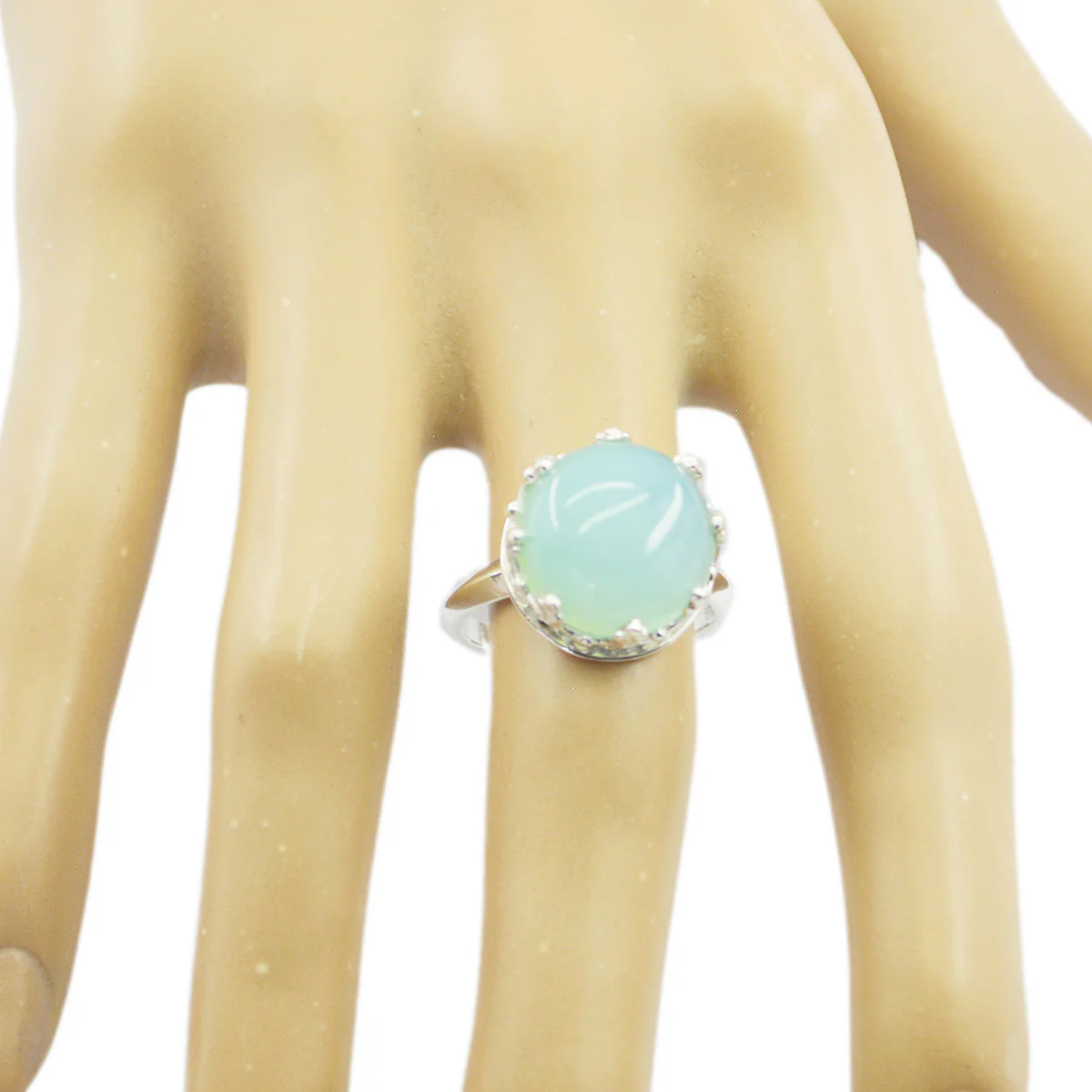 Blue Chalcedony Solitaire Russian Sterling Silver Blue Gems Minimal Art Deco Ring Jewelry - Image 2