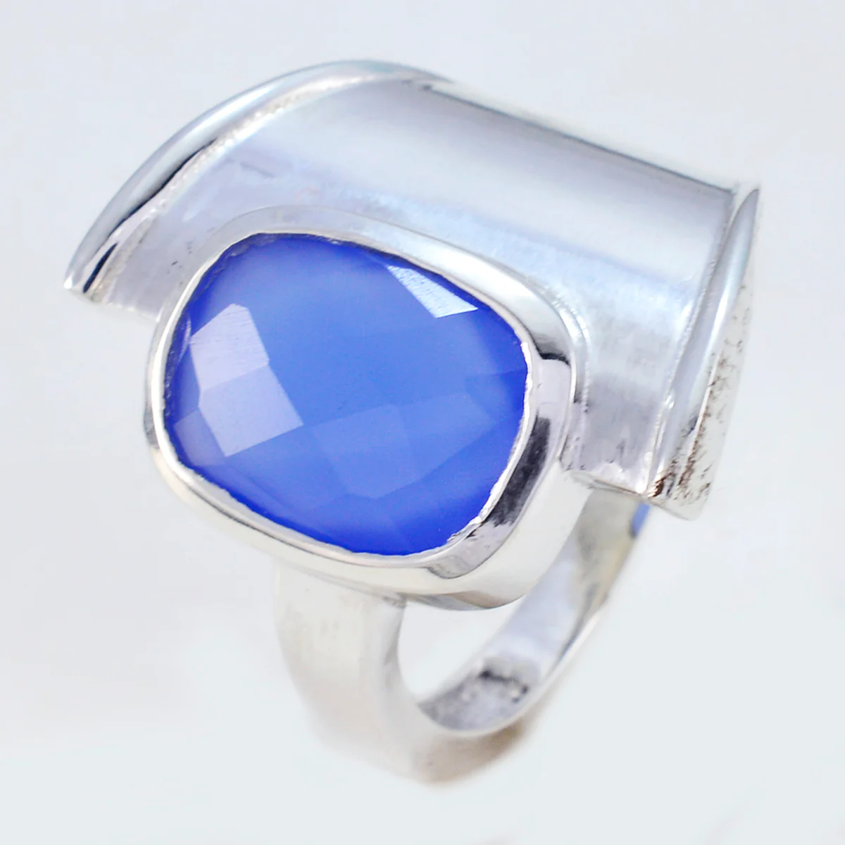 Blue Chalcedony Solitaire Russian Sterling Silver Blue Gemstones Versatile Armor Ring Jewellery - Image 2