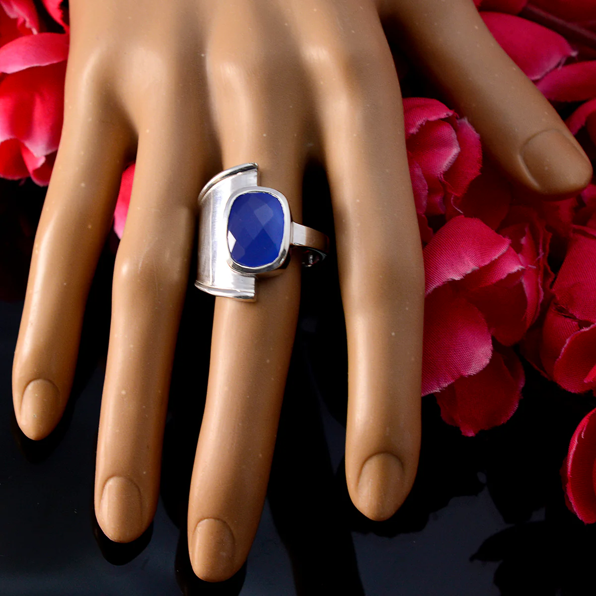 Blue Chalcedony Solitaire Russian Sterling Silver Blue Gemstones Versatile Armor Ring Jewellery - Image 5