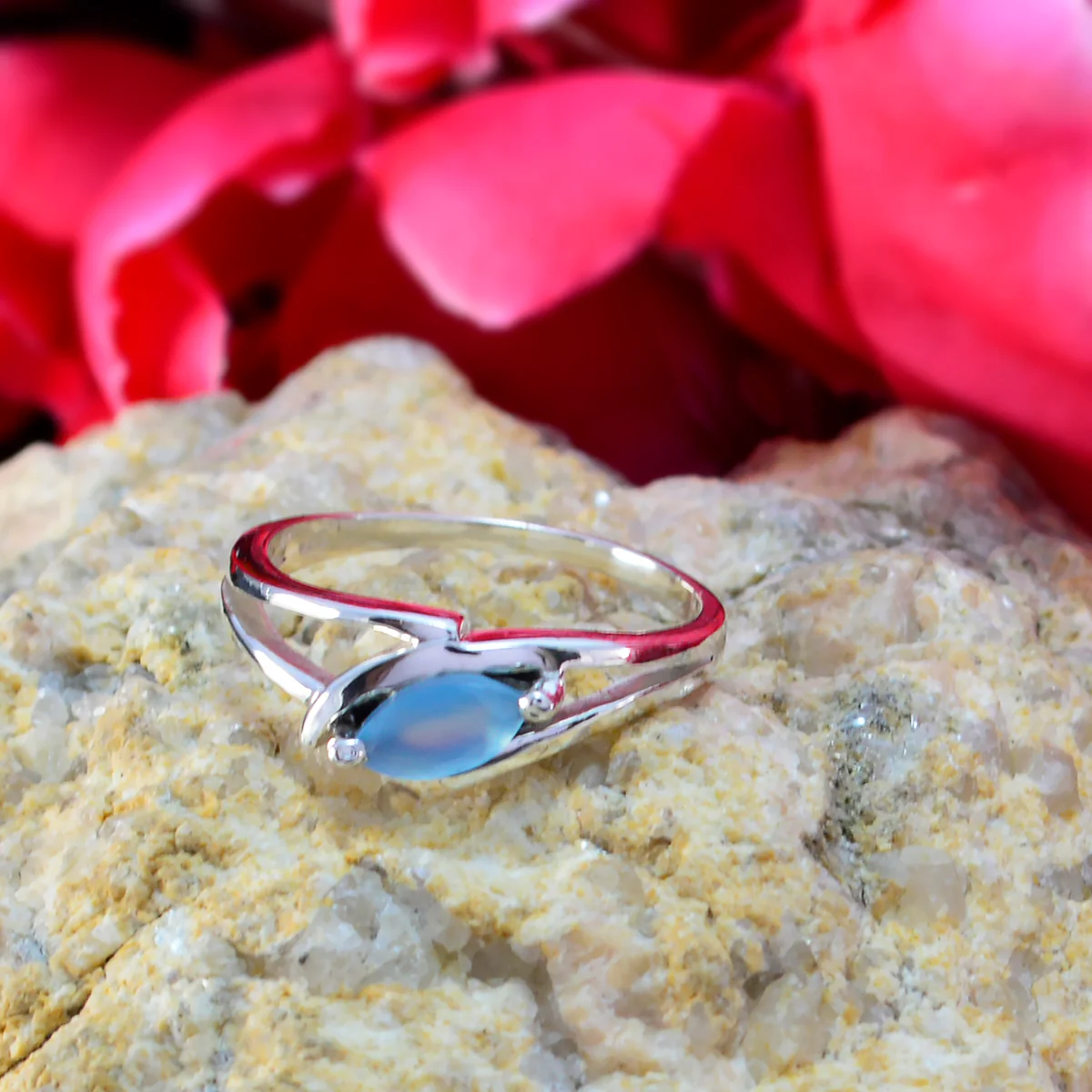 Blue Chalcedony Solitaire Turkish 925 Sterling Silver Blue Gemstones Dainty Contemporary Ring Jewellery - Image 3
