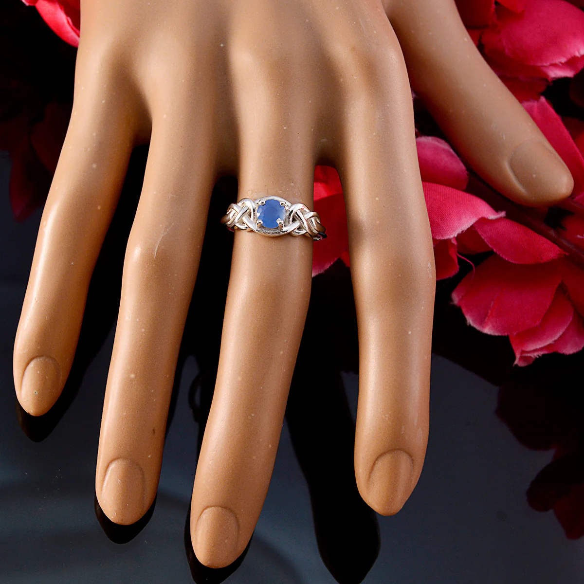 Blue Chalcedony Solitaire Turkish Silver Blue Gemstone Dainty Feminine Ring Jewellery - Image 5