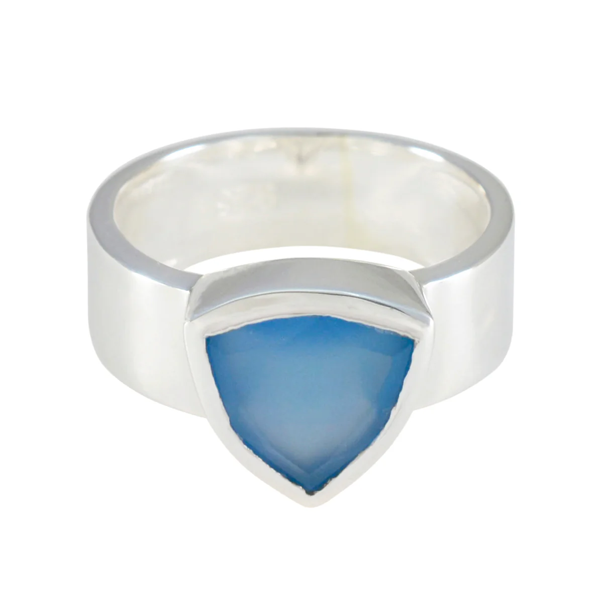 Blue Chalcedony Solitaire Turkish Sterling Silver Blue Gemstones Eye-catching Signet Band Jewellery