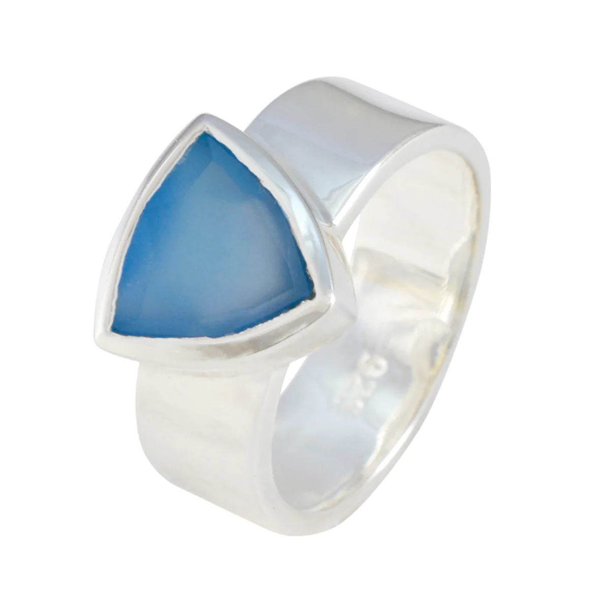 Blue Chalcedony Solitaire Turkish Sterling Silver Blue Gemstones Eye-catching Signet Band Jewellery - Image 2