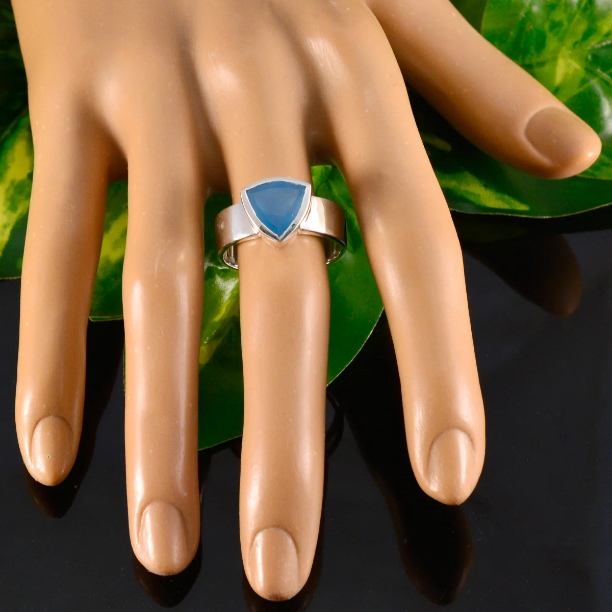Blue Chalcedony Solitaire Turkish Sterling Silver Blue Gemstones Eye-catching Signet Band Jewellery - Image 5