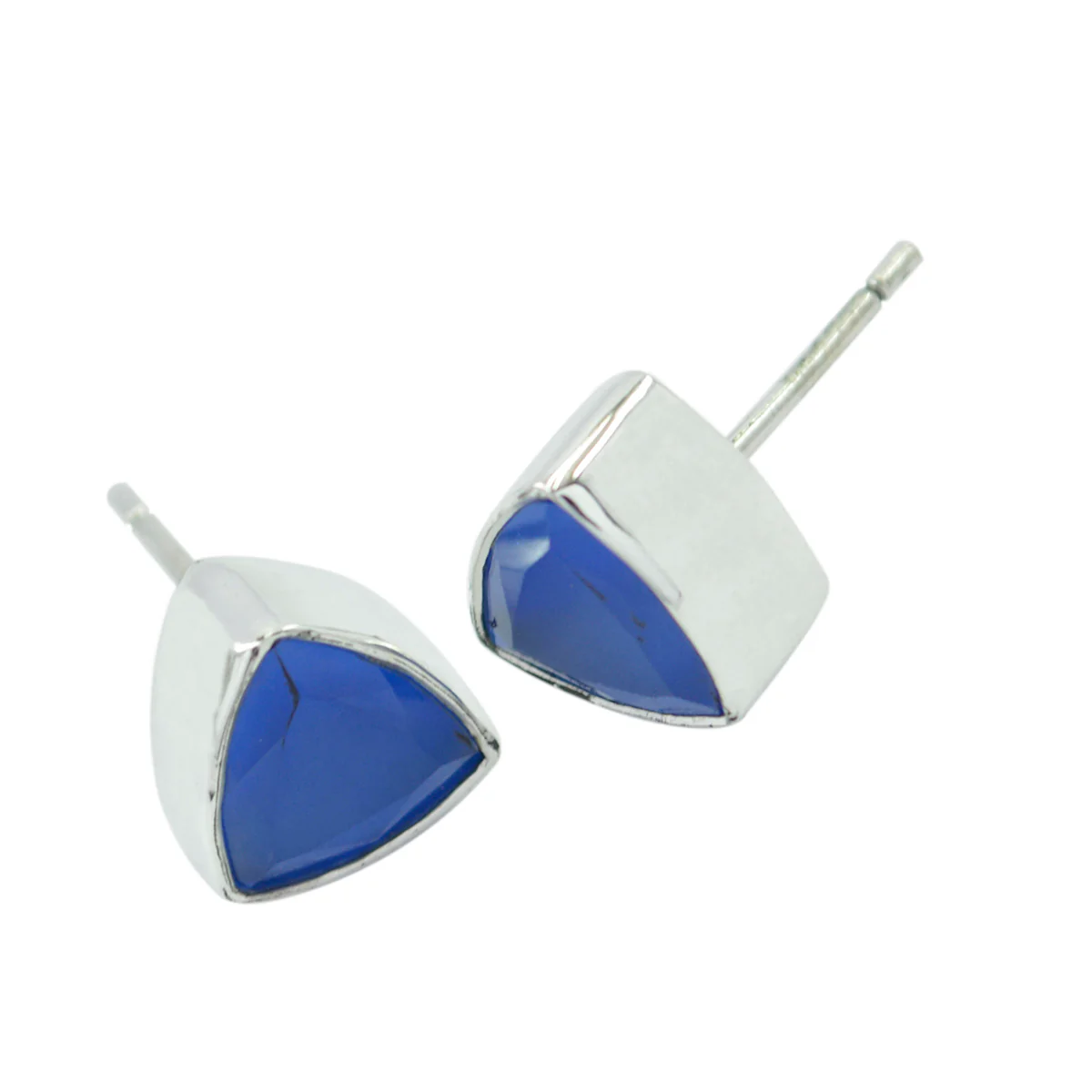 Blue Chalcedony Spanish Paula Solitaire Stud Blue Sterling Silver Earring - Image 2