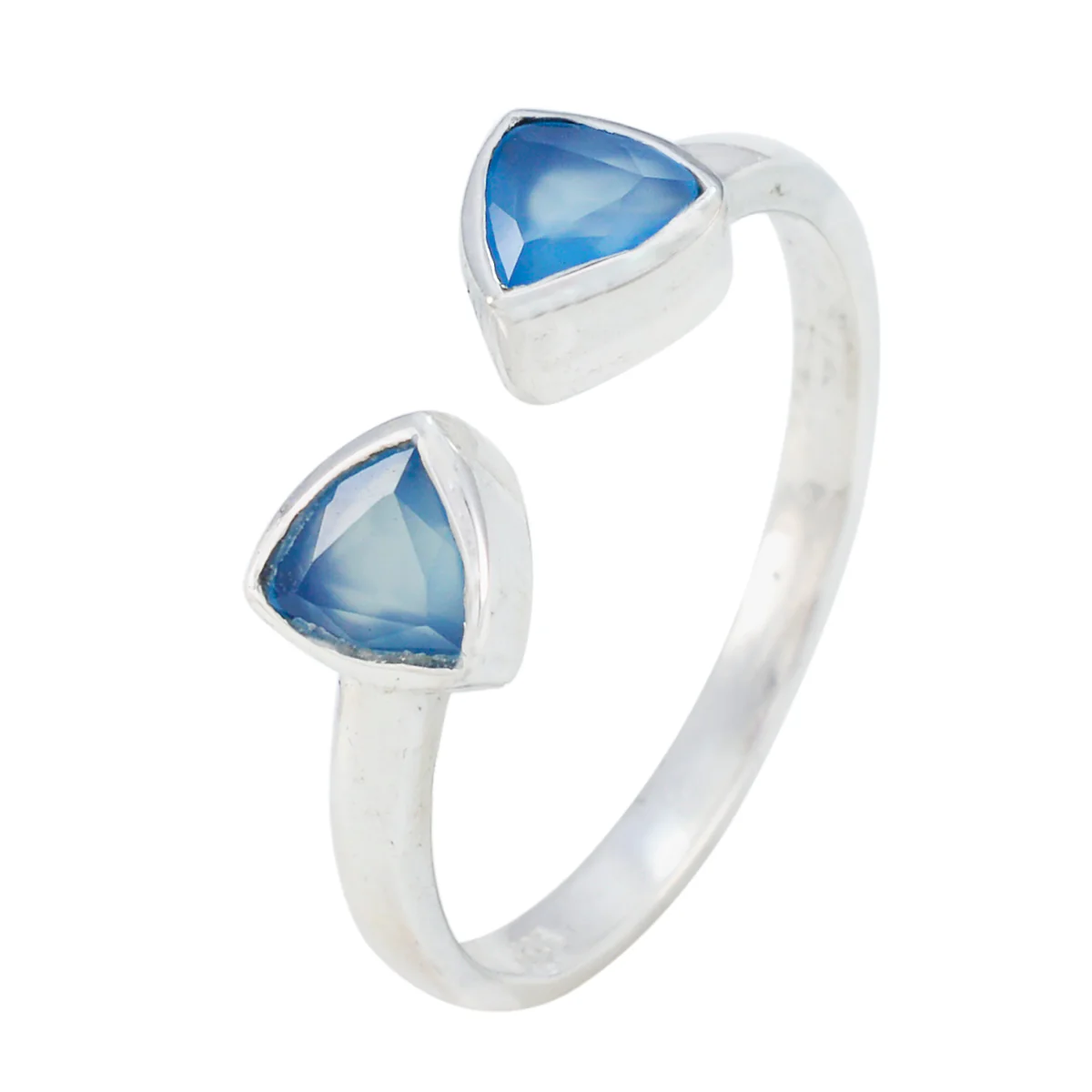 Blue Chalcedony Toi et Moi Japanese 925 Sterling Silver Blue Gems Dainty Fairytale Ring Jewellery - Image 2