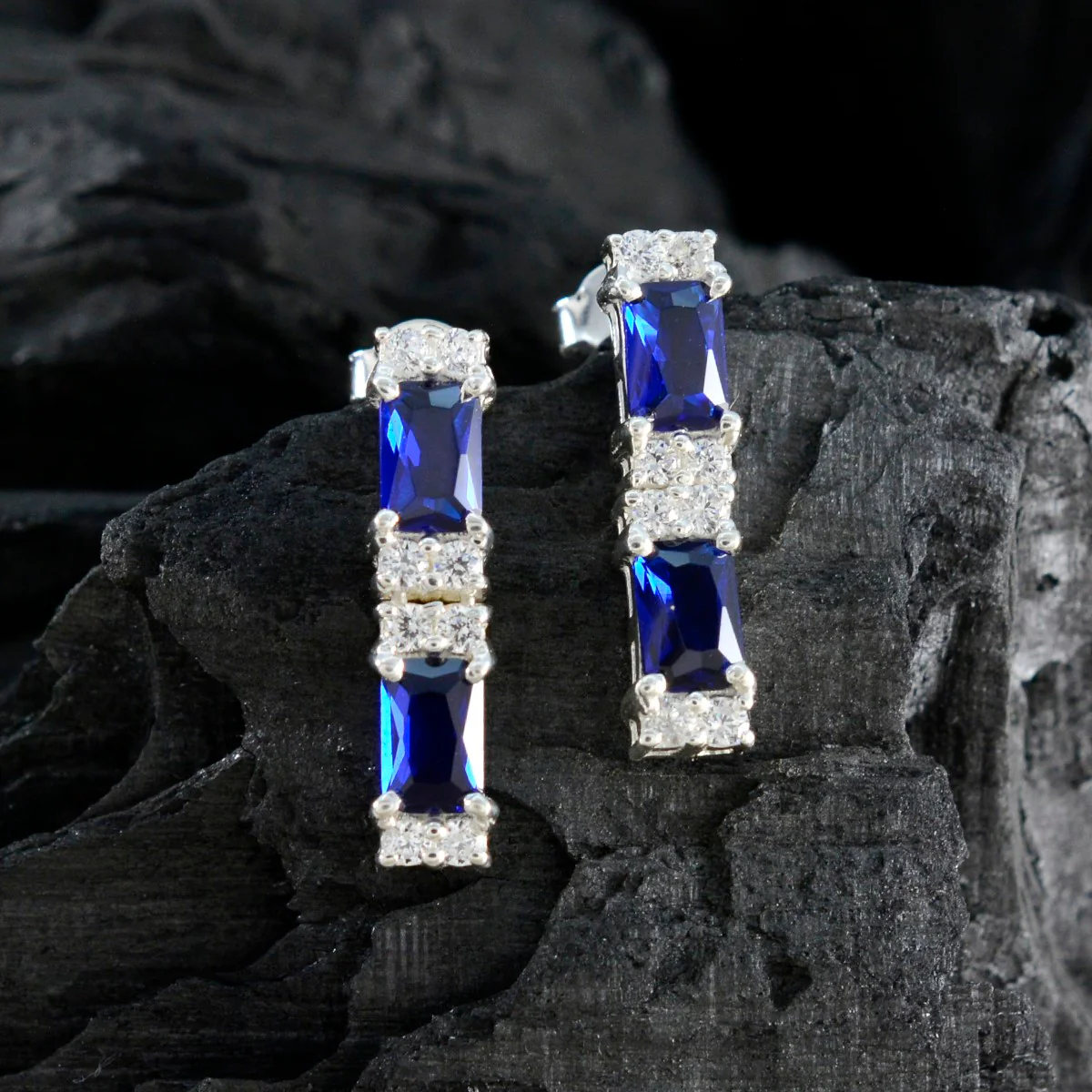 Blue Sapphire CZ American Aiko multiple Stud Blue 925 Silver Earring - Image 3