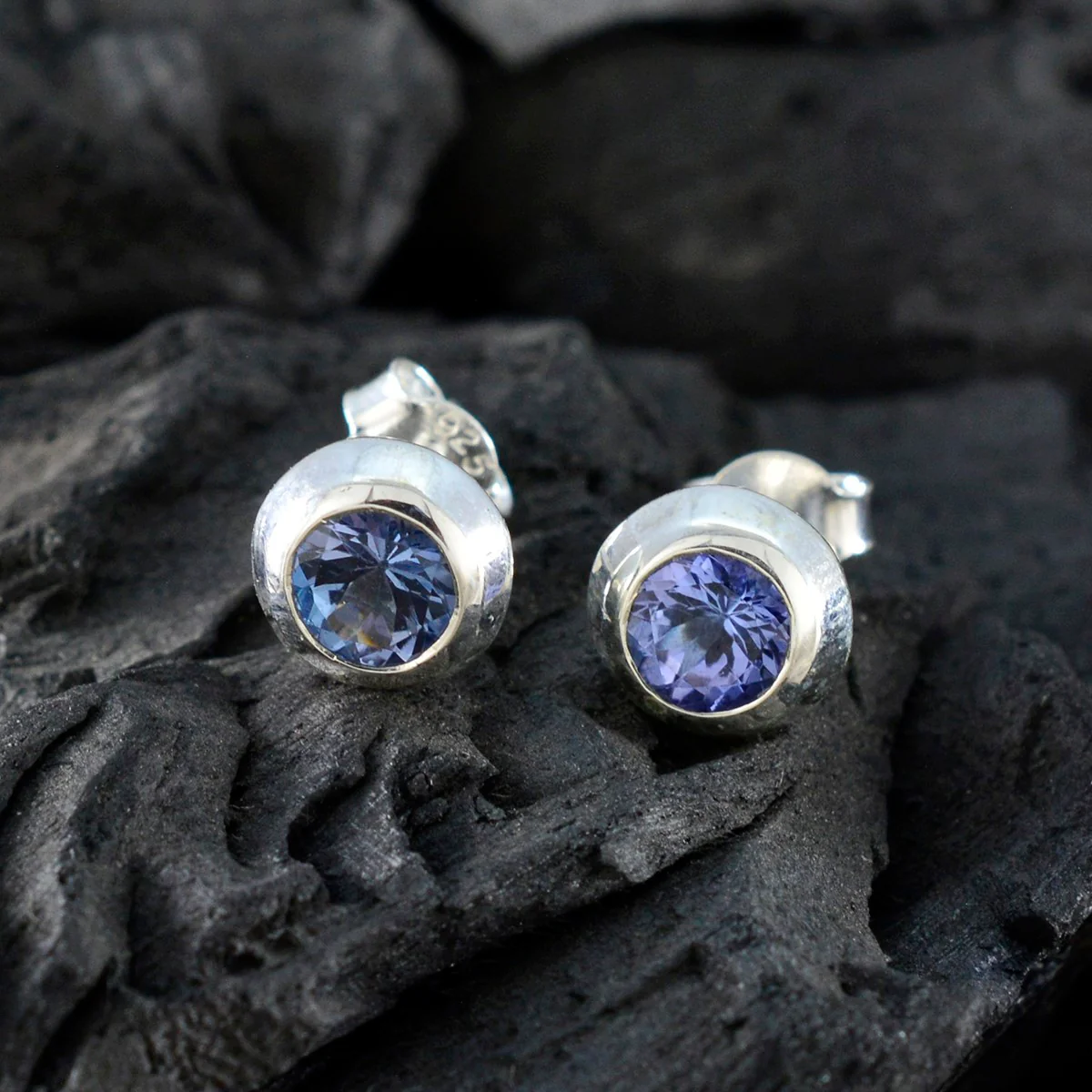 Blue Sapphire CZ American Amanda Solitaire Stud Blue 925 Sterling Silver Earring - Image 5