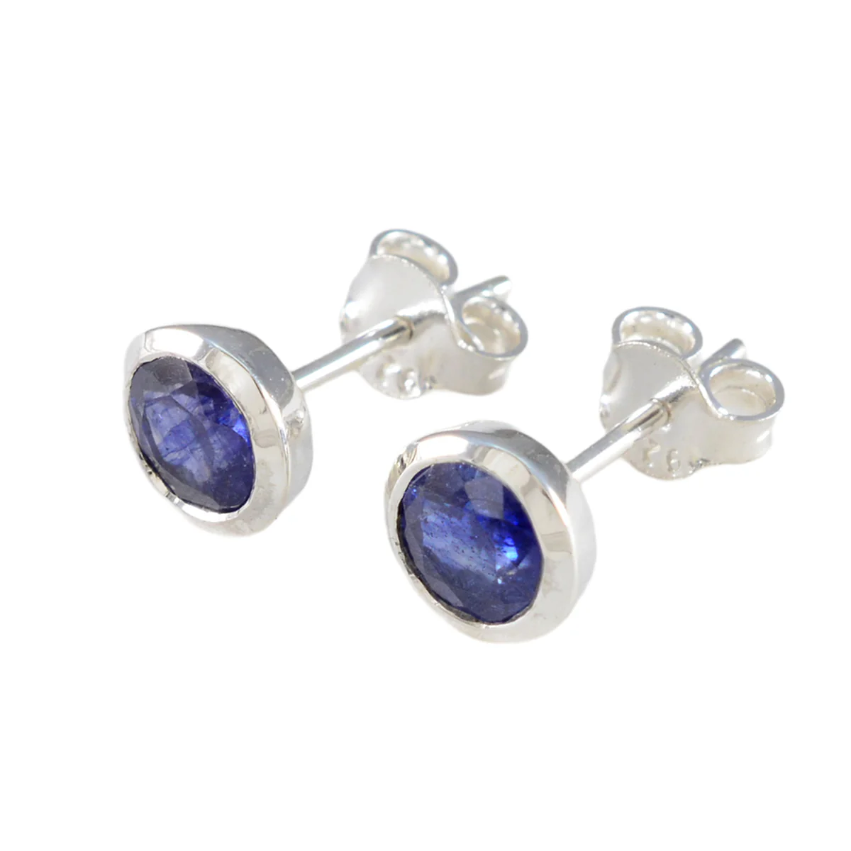 Blue Sapphire CZ American Fernanda Solitaire Stud Blue Silver Earring - Image 3