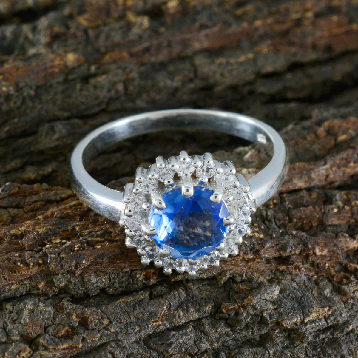 Blue Sapphire CZ Halo African Silver Blue Gems Tiny Boho Ring Jewellery - Image 3