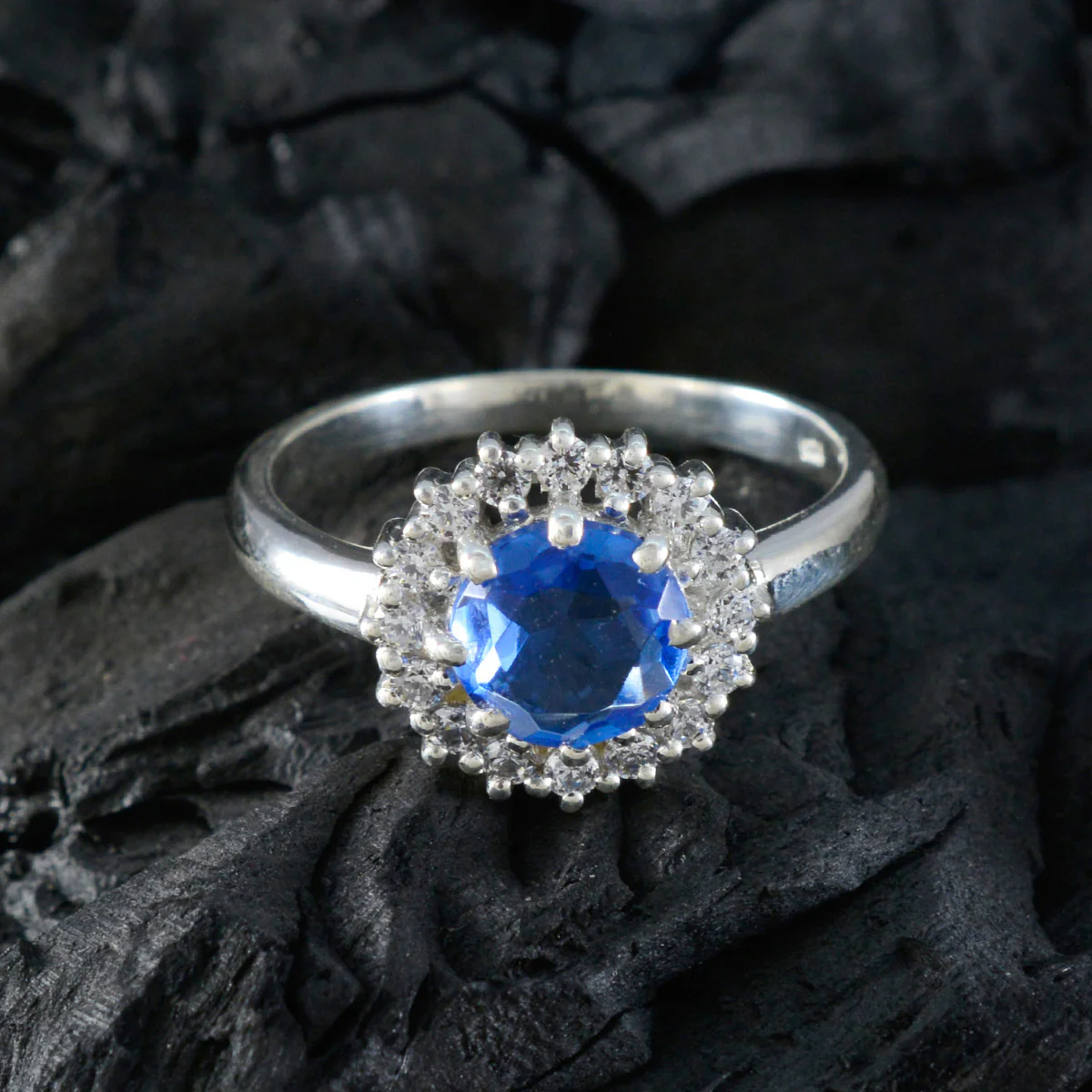 Blue Sapphire CZ Halo African Silver Blue Gems Tiny Boho Ring Jewellery - Image 4