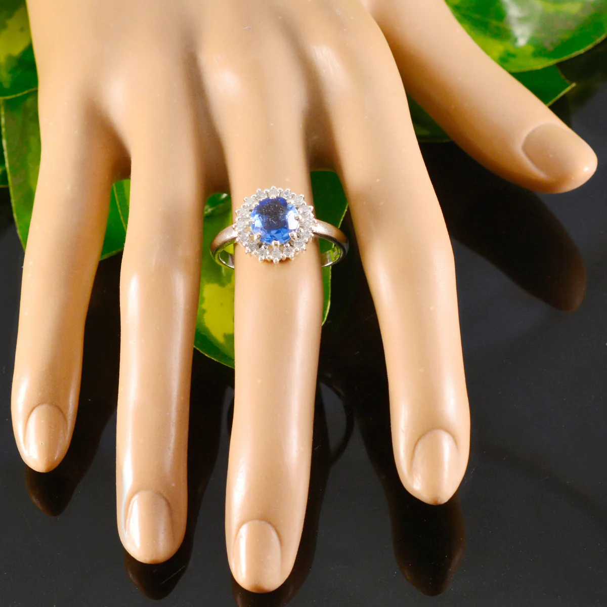 Blue Sapphire CZ Halo African Silver Blue Gems Tiny Boho Ring Jewellery - Image 5