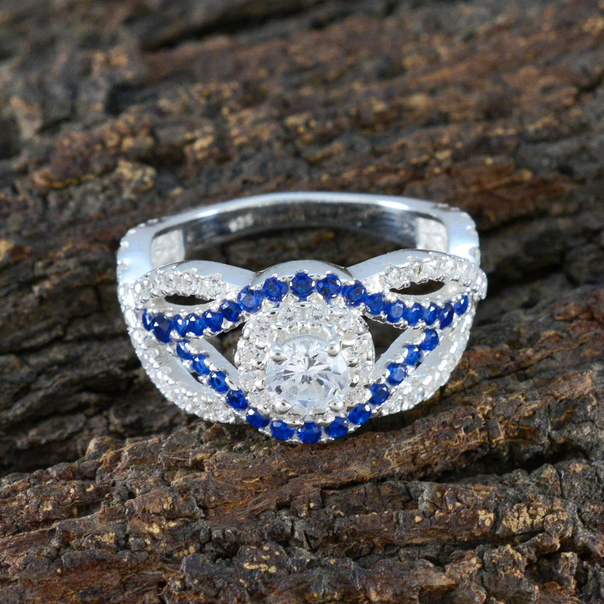 Blue Sapphire CZ Halo Egyptian 925 Sterling Silver Blue Gemstone Tiny Artisan Ring Jewelry - Image 3