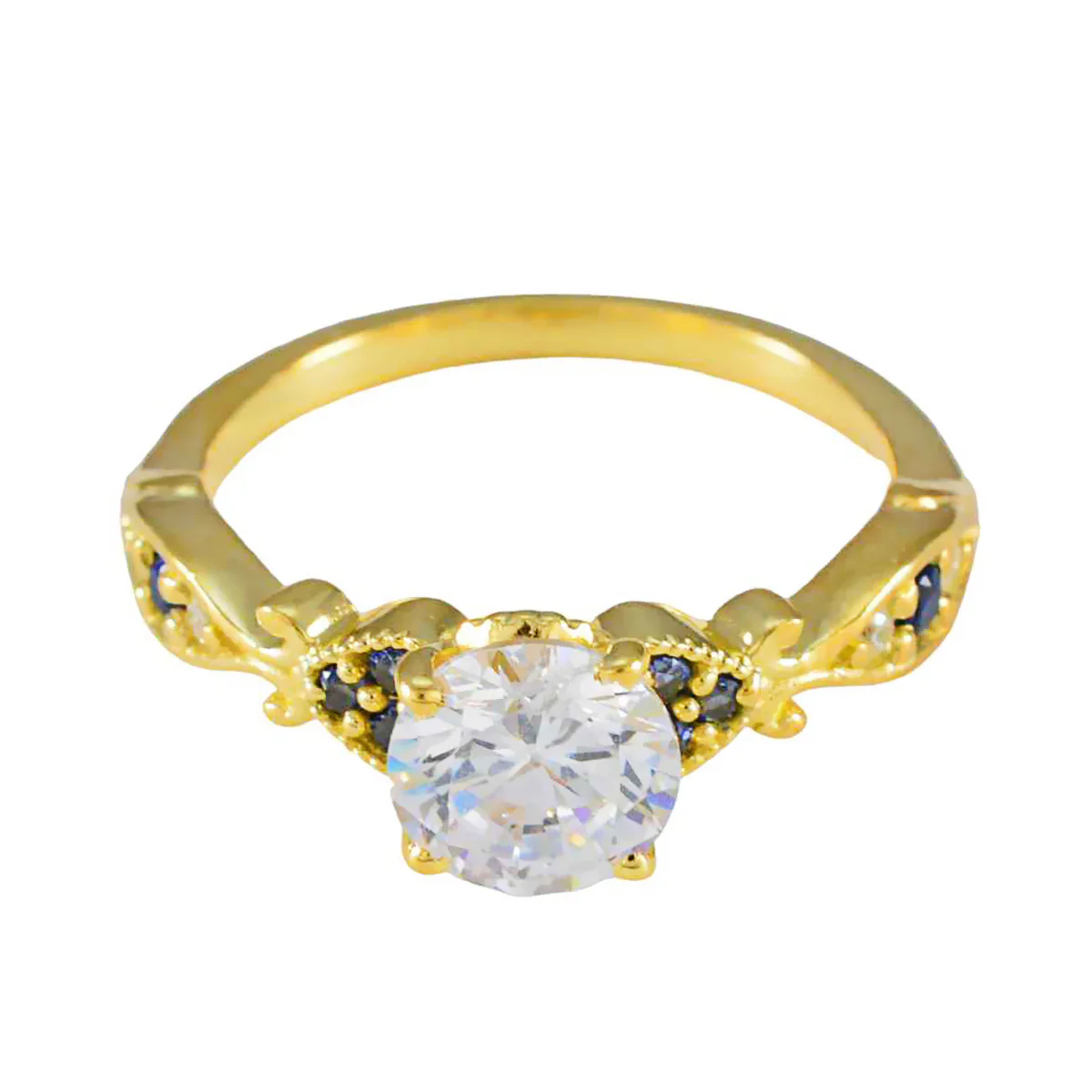 Blue Sapphire CZ Halo Indian Silver Blue Gemstones Delicate Romantic Ring Jewelry