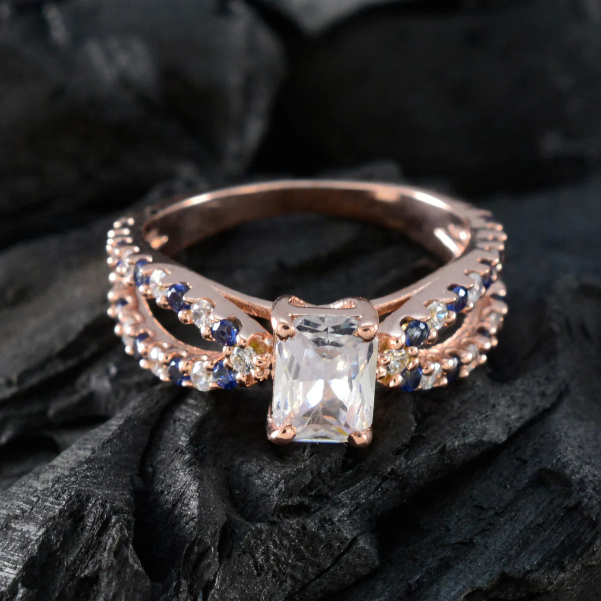 Blue Sapphire CZ Halo Korean 92.5 Silver Blue Gemstone Delicate Glamorous Ring Jewelry - Image 4