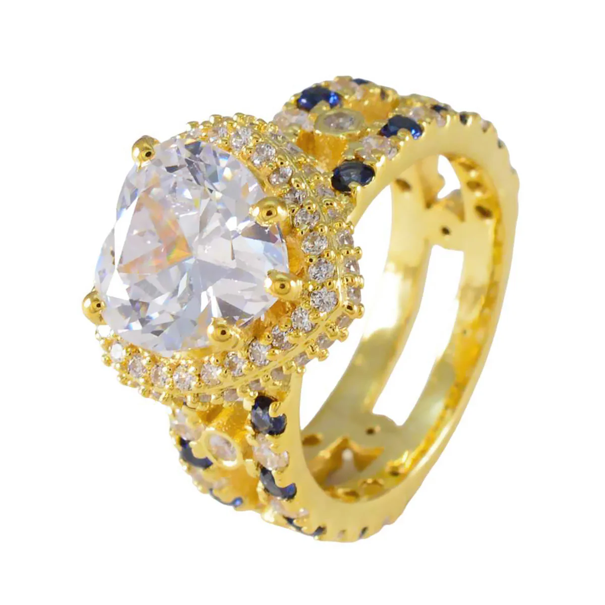 Blue Sapphire CZ Halo Korean 925 Sterling Silver Blue Gemstone Mid-weight Heart Ring Jewelry - Image 2