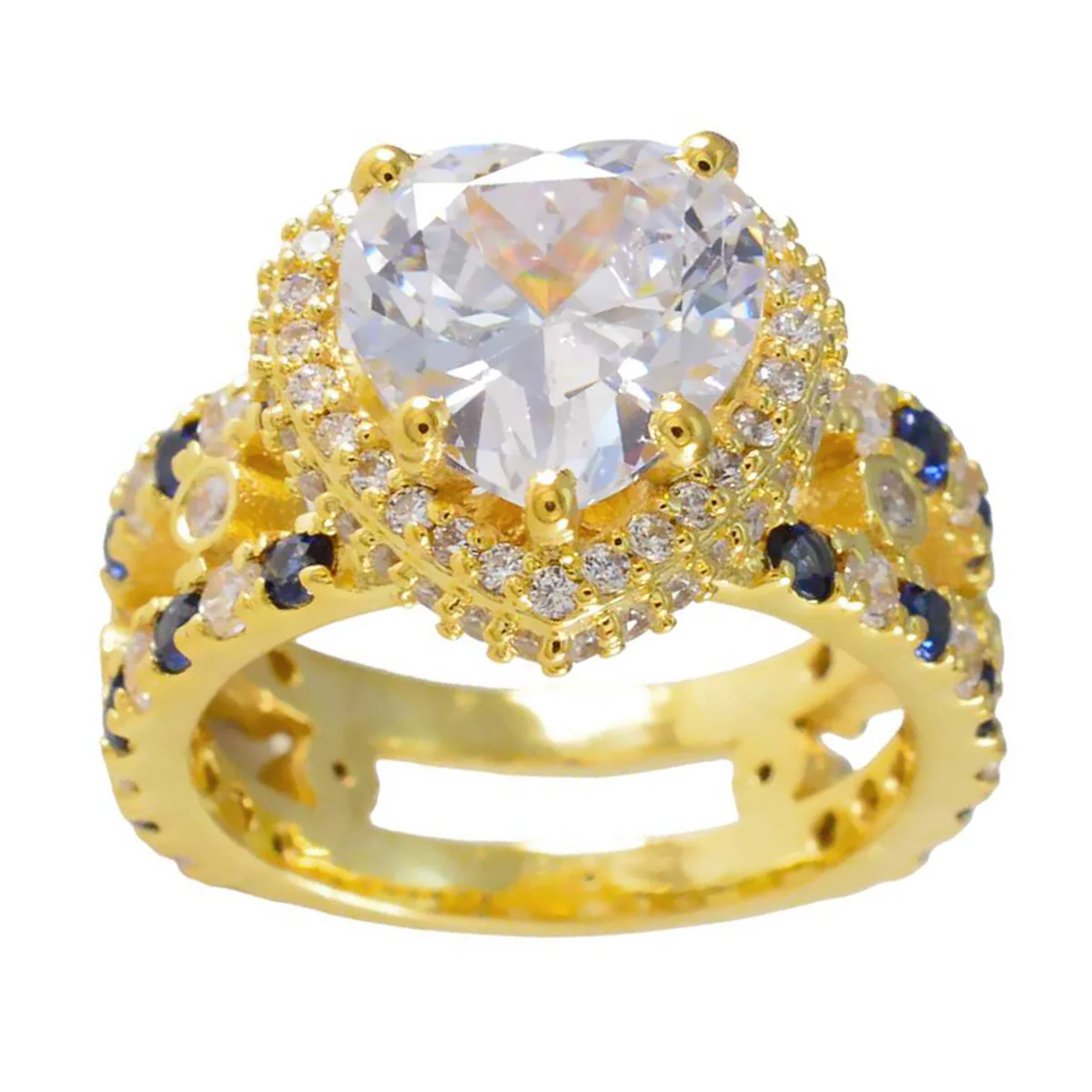 Blue Sapphire CZ Halo Korean 925 Sterling Silver Blue Gemstone Mid-weight Heart Ring Jewelry - Image 3