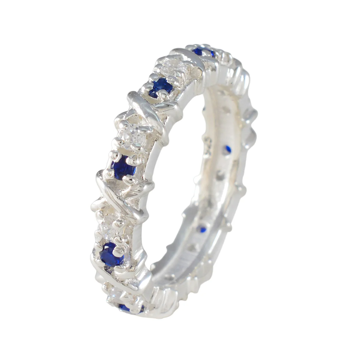 Blue Sapphire CZ multiple Russian 92.5 Silver Blue Gems Slim Eternity Band Jewellery - Image 2