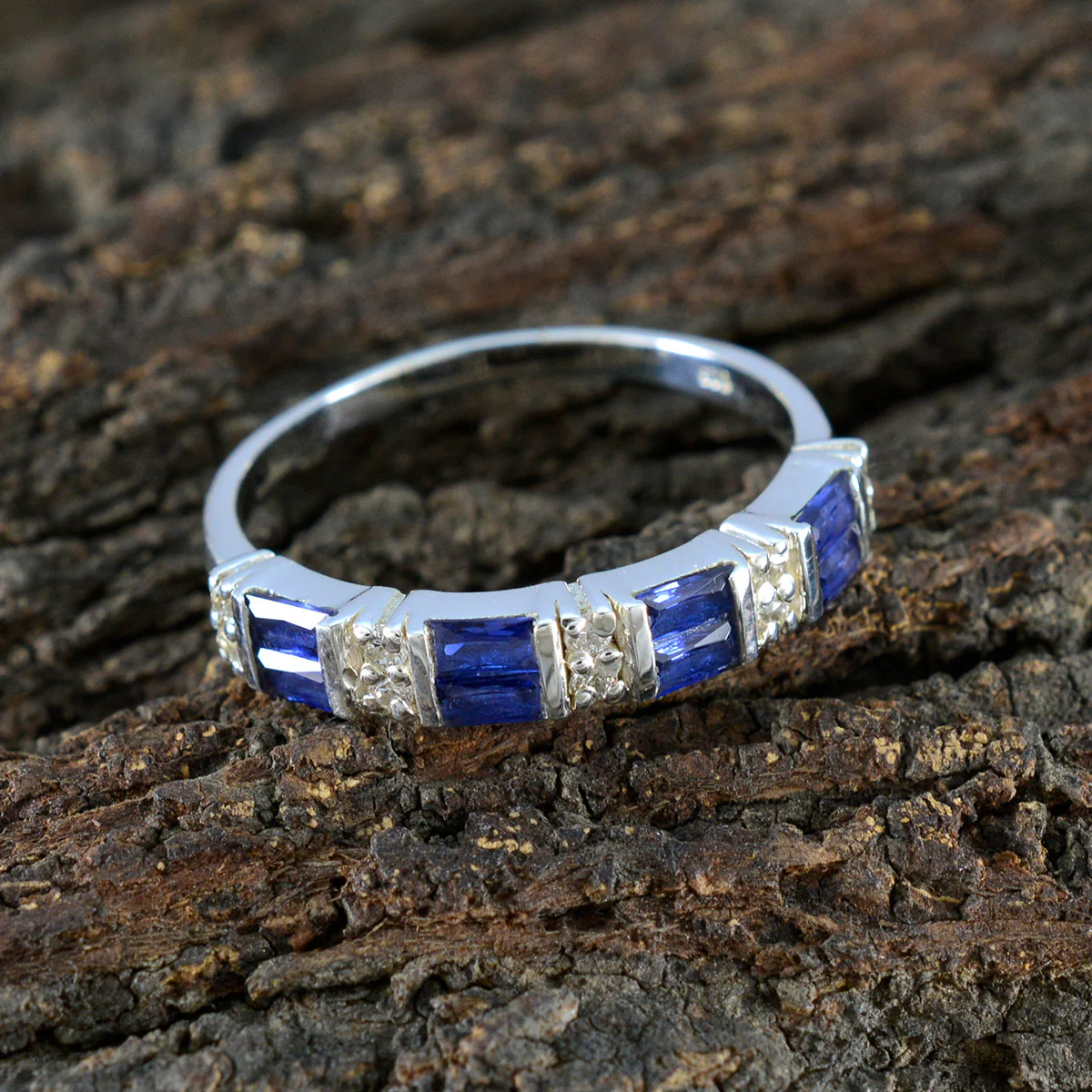 Blue Sapphire CZ octa African 925 Silver Blue Gemstones Featherlight Trendy Band Jewelry - Image 3