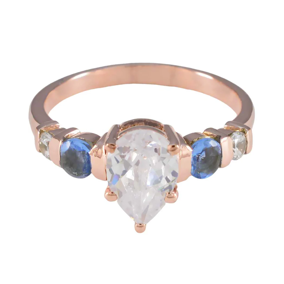 Blue Sapphire CZ Penta American Silver Blue Gemstone Whisper-thin wedding Ring Jewellery