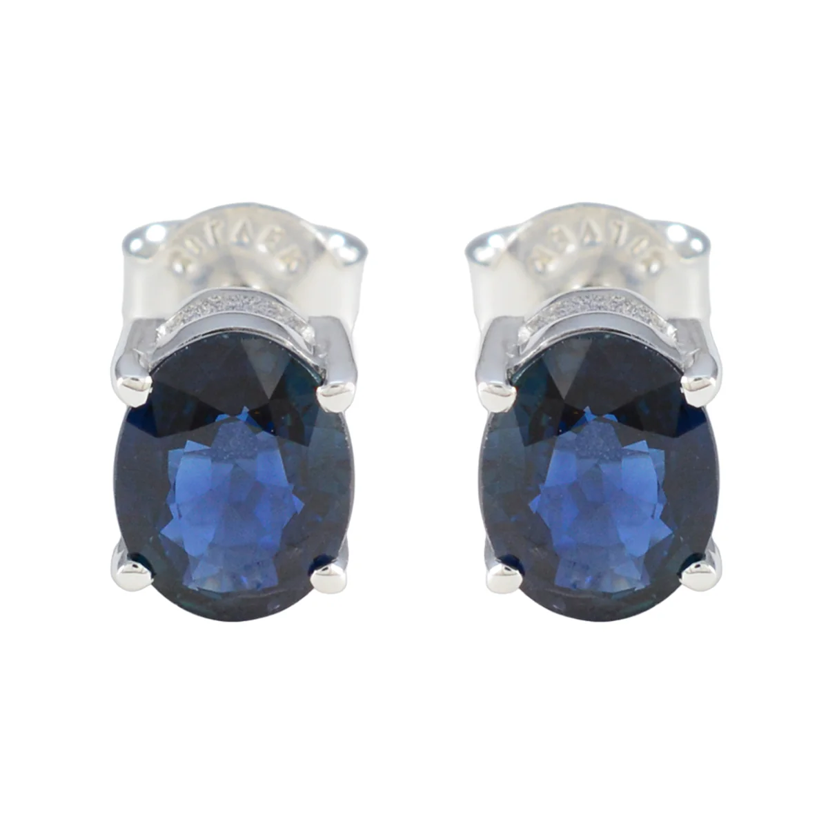Blue Sapphire Egyptian Yan Solitaire Stud Blue Silver Earring