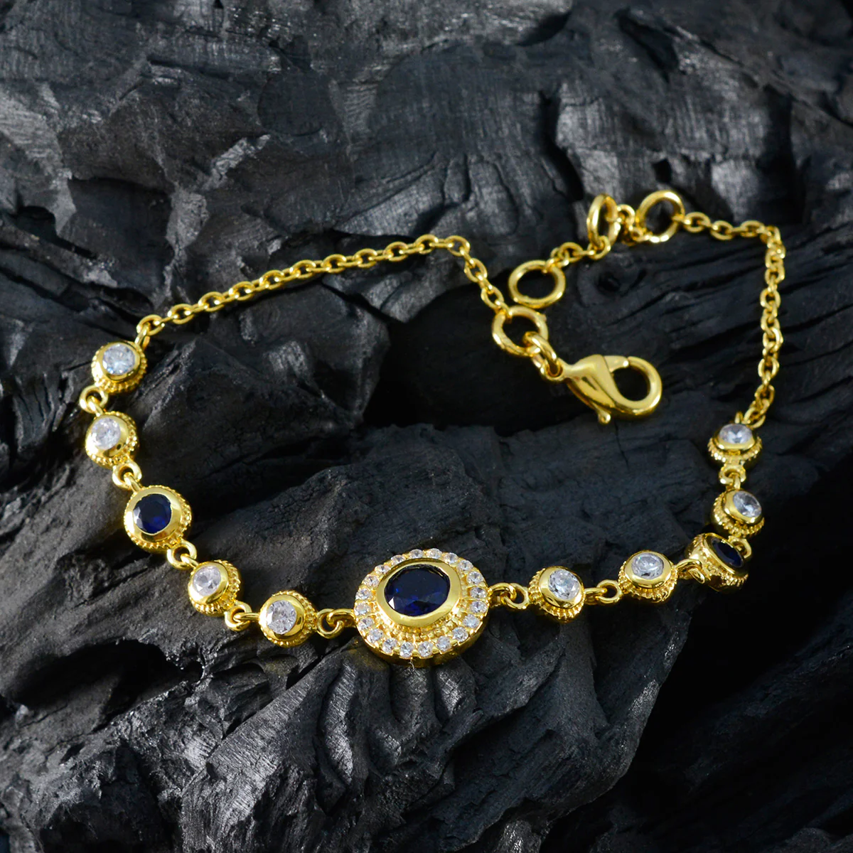 Blue Supphire CZ 12.12 Sale Elegant Blue Sterling Silver Chain Bracelet - Image 4
