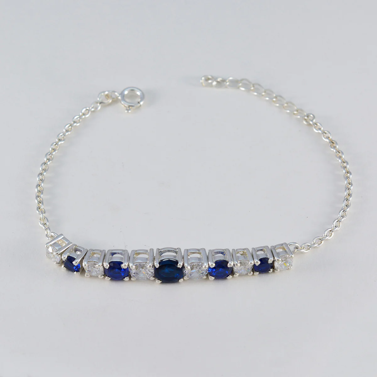 Blue Supphire CZ Couple Whisper-thin Blue Silver Tennis Bracelet - Image 2