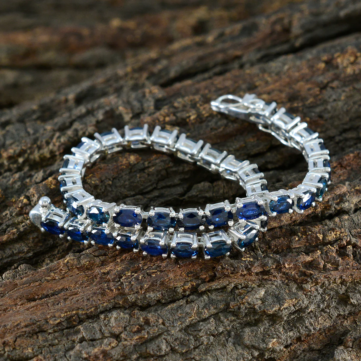 Blue Supphire CZ Teachers Day Tiny Blue Sterling Silver Tennis Bracelet - Image 4