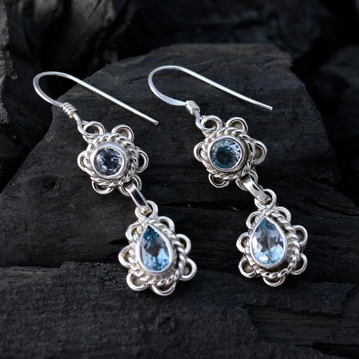Blue Topaz African Alejandra multiple Dangle Blue 92.5 Silver Earring - Image 4
