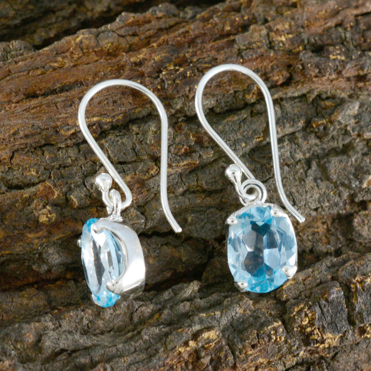 Blue Topaz African Mariana Solitaire Dangle Blue 925 Silver Earring - Image 3