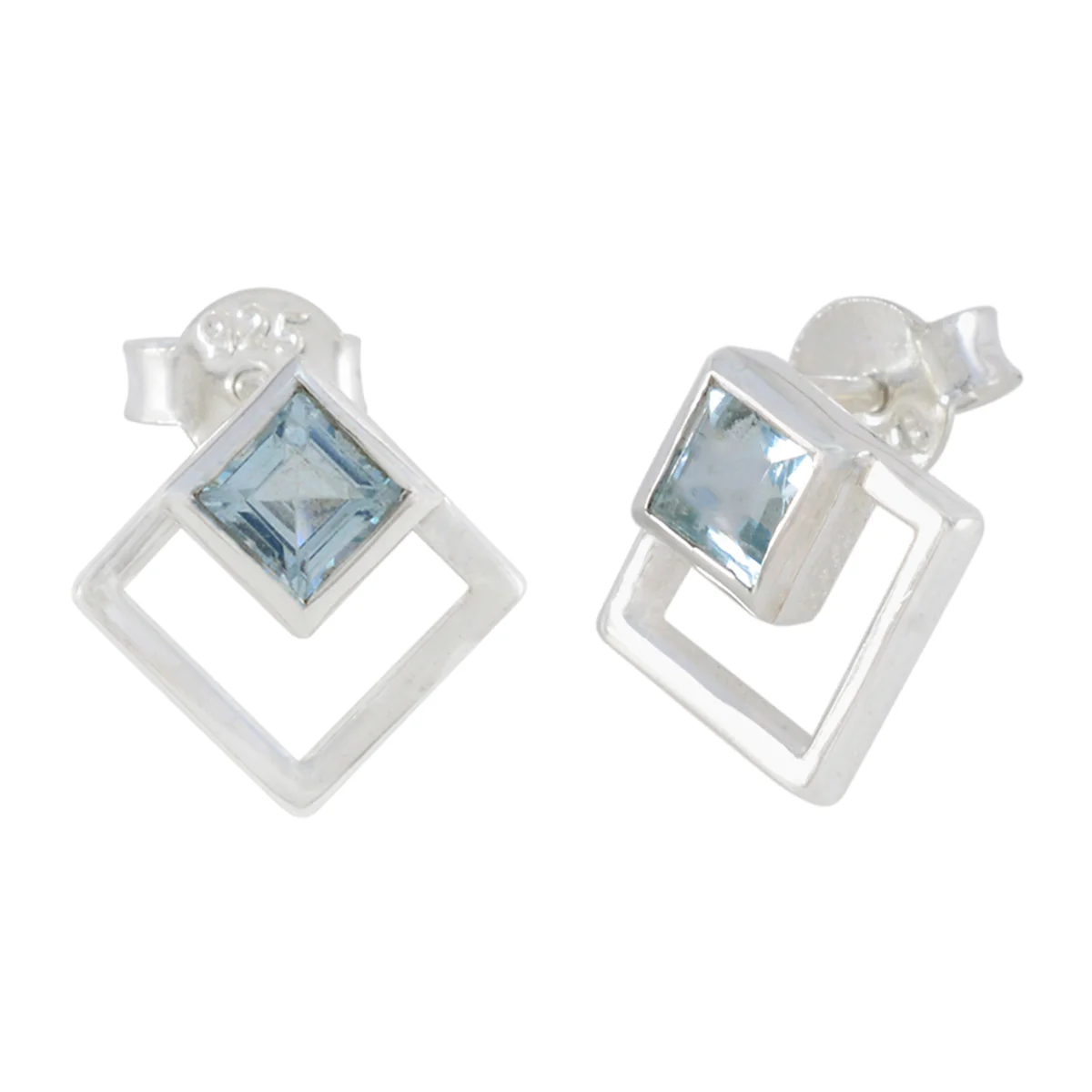 Blue Topaz American Maya Solitaire Stud Blue Silver Earring - Image 2