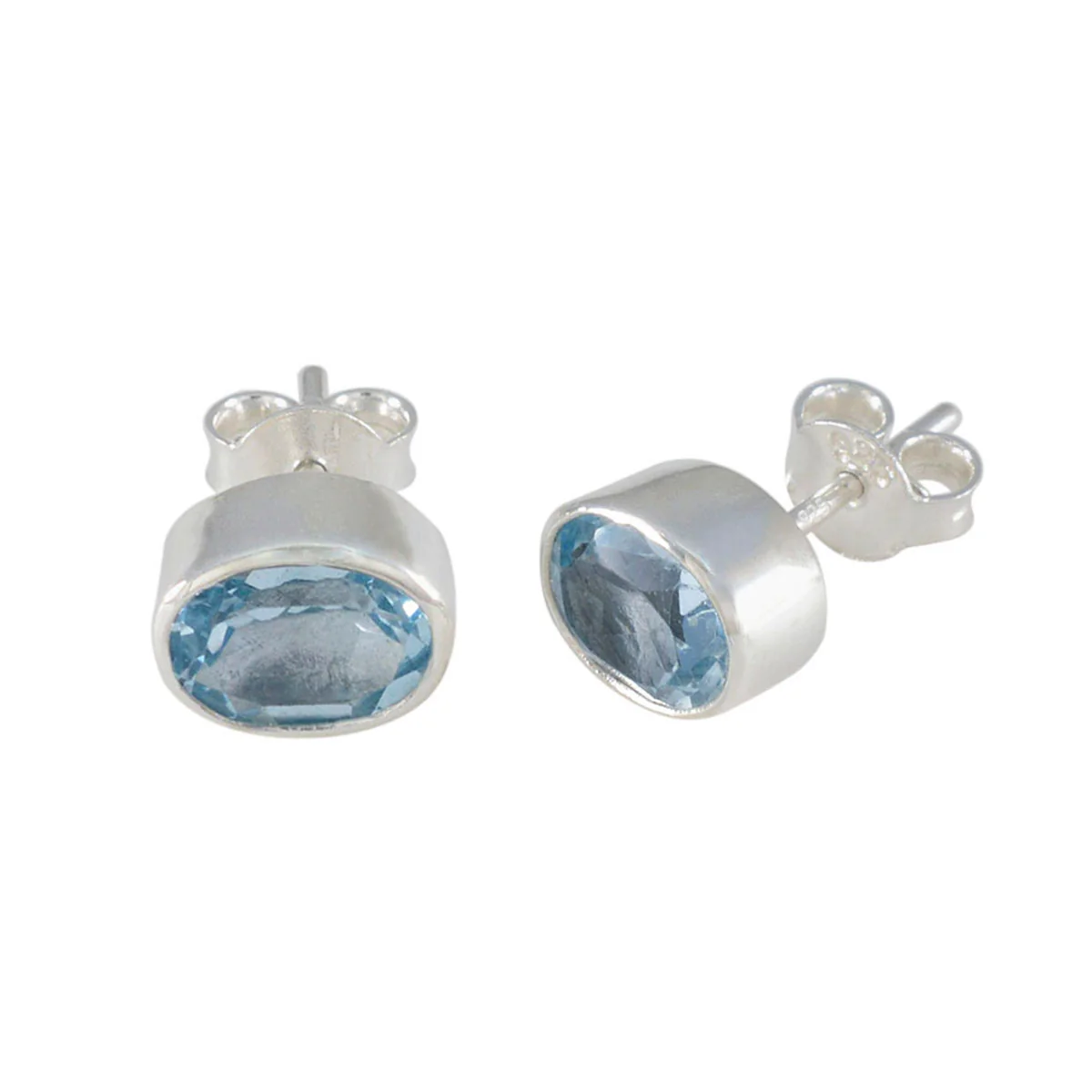 Blue Topaz Australian Anna Solitaire Stud Blue 925 Silver Earring - Image 2