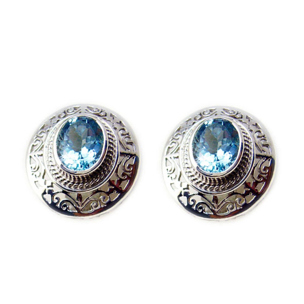 Blue Topaz Australian Rosa Solitaire Stud Blue 925 Silver Earring