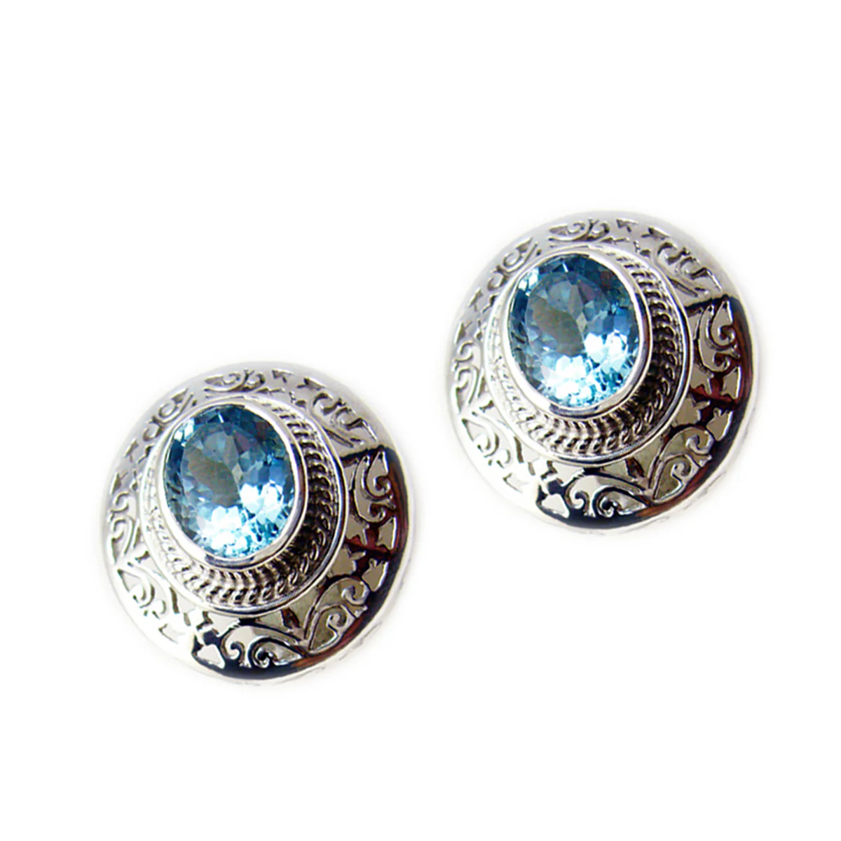Blue Topaz Australian Rosa Solitaire Stud Blue 925 Silver Earring - Image 3
